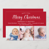 Vrolijk kerstfeest Rood Aankondiging van geboorte  (Voorkant / Achterkant)