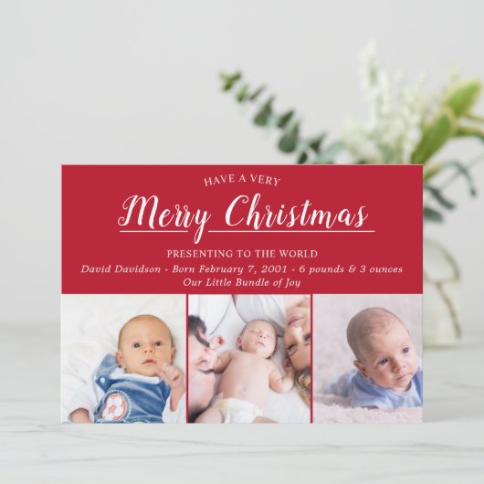 Vrolijk kerstfeest Rood Aankondiging van geboorte  (Staand voorkant)