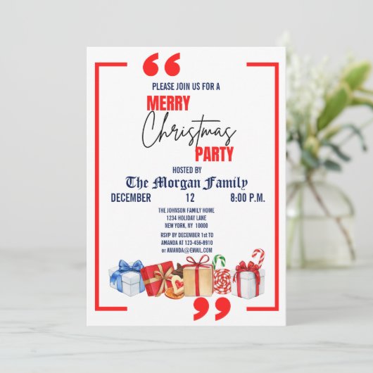 Vrolijk kerstfeest, rood blauw wit kerstfeest kaart (Staand voorkant)