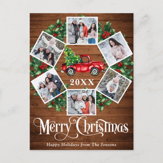Vrolijk Kerstfeest Rood Boerderij Truck 6 Foto Briefkaart (Voorkant)