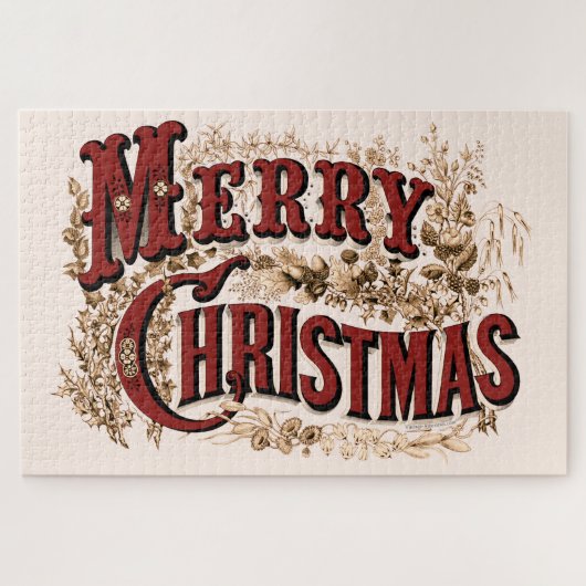 Vrolijk Kerstfeest - Rood en Goud Briefkaart Legpuzzel (Horizontaal)