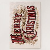 Vrolijk Kerstfeest - Rood en Goud Briefkaart Legpuzzel (Verticaal)