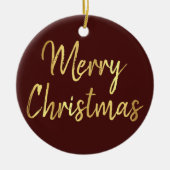 vrolijk kerstfeest | Rood en Goud Moderne Kalligra Keramisch Ornament (Voorkant)