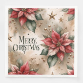 Vrolijk kerstfeest, rood en goud poinsettia servet (Voorkant)