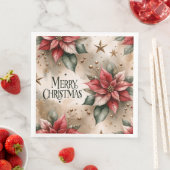 Vrolijk kerstfeest, rood en goud poinsettia servet (Insitu)