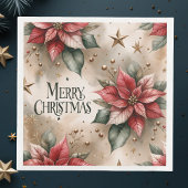 Vrolijk kerstfeest, rood en goud poinsettia servet