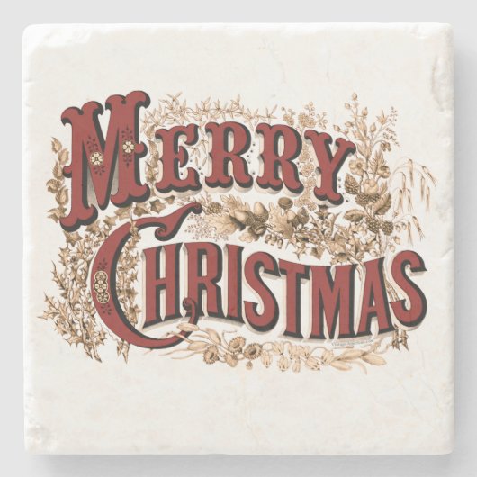 Vrolijk kerstfeest - rood en goud stenen onderzetter (Voorkant)
