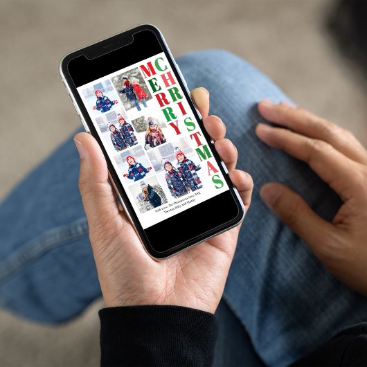 Vrolijk Kerstfeest Rood en Groen Fotocollage Feestdagenkaart