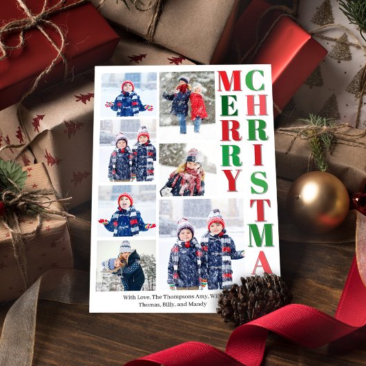 Vrolijk Kerstfeest Rood en Groen Fotocollage Feestdagenkaart