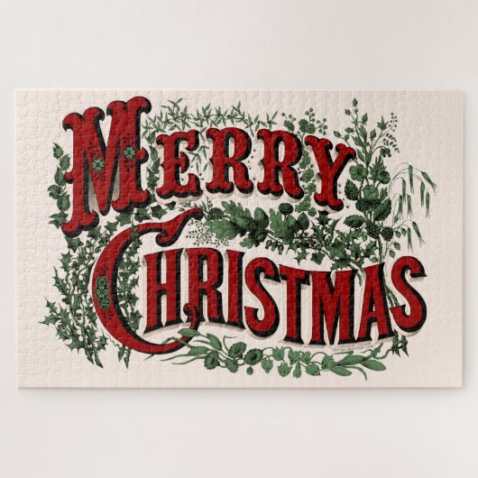 Vrolijk kerstfeest - rood en groen legpuzzel (Horizontaal)