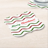 "Vrolijk kerstfeest"; rood en groen lijnpatroon Kartonnen Onderzetters (Gekanteld)