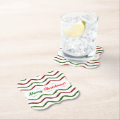 "Vrolijk kerstfeest"; rood en groen lijnpatroon Kartonnen Onderzetters (Insitu)