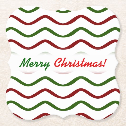 "Vrolijk kerstfeest"; rood en groen lijnpatroon Kartonnen Onderzetters (Voorkant)