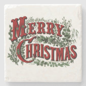 Vrolijk kerstfeest - rood en groen stenen onderzetter (Voorkant)