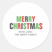 "Vrolijk kerstfeest" Rood en Groen Typografie Ronde Sticker (Voorkant)