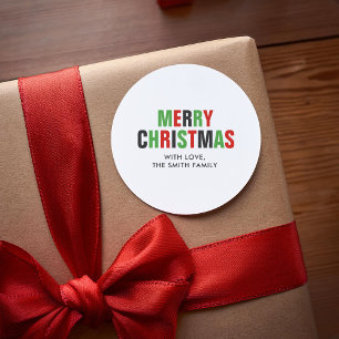 "Vrolijk kerstfeest" Rood en Groen Typografie Ronde Sticker