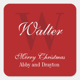 Vrolijk Kerstfeest Rood en Wit Custom Monogram Vierkante Sticker