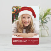 Vrolijk Kerstfeest Rood en Wit Trendy Foto Feestdagenkaart (Staand voorkant)