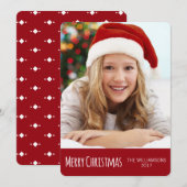 Vrolijk Kerstfeest Rood en Wit Trendy Foto Feestdagenkaart (Voorkant / Achterkant)
