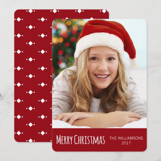 Vrolijk Kerstfeest Rood en Wit Trendy Foto Feestdagenkaart (Voorkant / Achterkant)