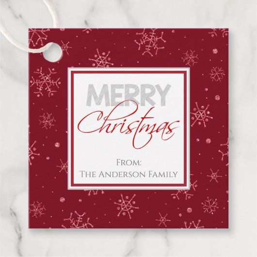 Vrolijk kerstfeest | Rood- en witsneeuwvlokken Bedankjes Labels (Voorkant)