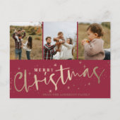 Vrolijk Kerstfeest Rood & Faux Goud Foto Kerstmis Briefkaart (Voorkant)