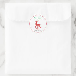 Vrolijk Kerstfeest Rood Geplaagd Rendier Gouden St Ronde Sticker