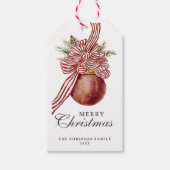 Vrolijk kerstfeest rood gestreept Ornament Cadeaulabel (Voorkant)