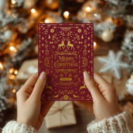 Vrolijk Kerstfeest Rood & Goud Classic Folie Feestdagenkaart