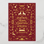 Vrolijk Kerstfeest Rood & Goud Classic Folie Feestdagenkaart (Voorkant)