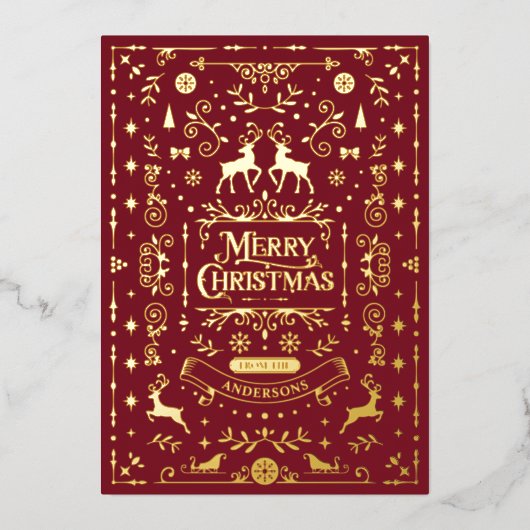 Vrolijk Kerstfeest Rood & Goud Classic Folie Feestdagenkaart (Voorkant)