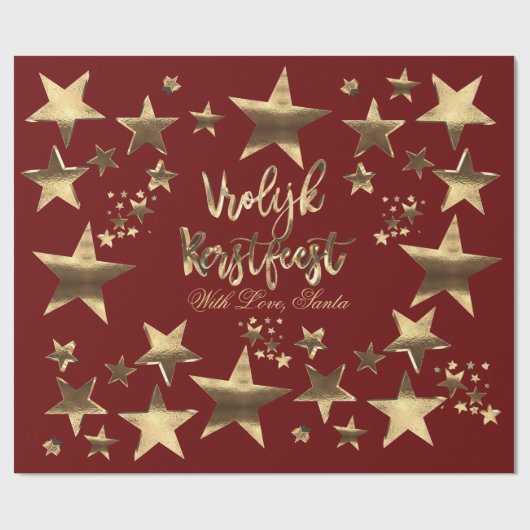 Vrolijk Kerstfeest Rood Goud Elegant Script Nederl Cadeaupapier (Vlak)