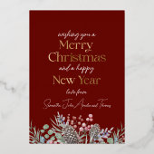 Vrolijk Kerstfeest Rood & Goud Familie Foto Folie Feestdagenkaart (Achterkant)