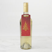 Vrolijk Kerstfeest Rood Gouden Boom Sterren Flessenhanger (Op fles)