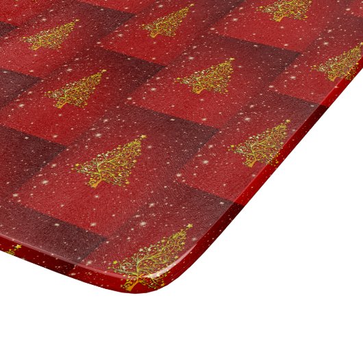 Vrolijk Kerstfeest Rood Gouden Boom Sterren Snijplank (Hoek)