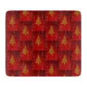 Vrolijk Kerstfeest Rood Gouden Boom Sterren Snijplank (Voorkant)