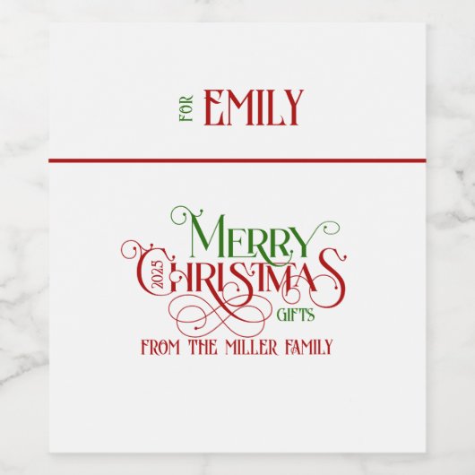 Vrolijk Kerstfeest Rood Groen Fancy Typografie Wijn Etiket (Enkel label)