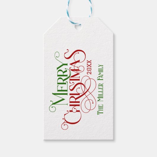 Vrolijk Kerstfeest Rood Groen Feestelijke Retro Ty Cadeaulabel (Voorkant)