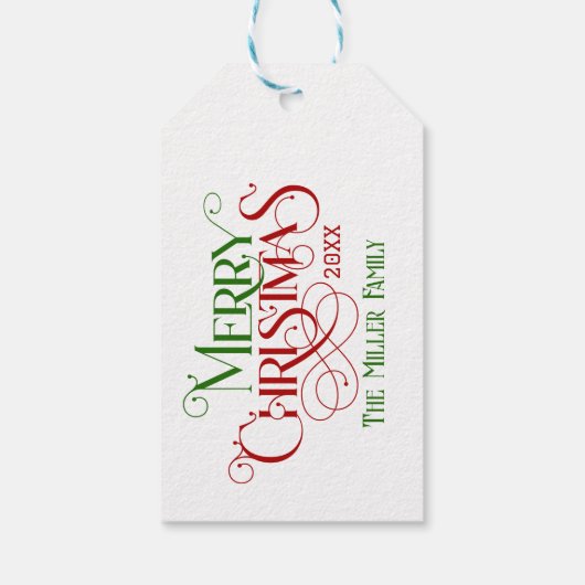 Vrolijk Kerstfeest Rood Groen Feestelijke Retro Ty Cadeaulabel (Achterkant)