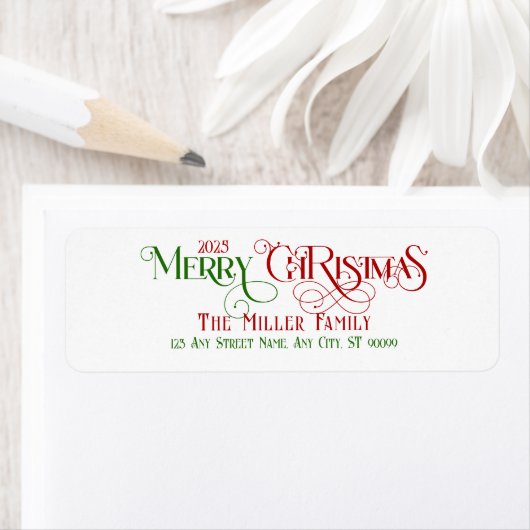 Vrolijk Kerstfeest Rood Groen Feestelijke Retro Ty Etiket (Insitu)