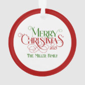 Vrolijk Kerstfeest Rood Groen Feestelijke Retro Ty Ornament (achterkant)
