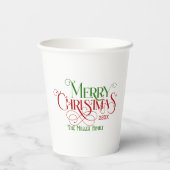 Vrolijk Kerstfeest Rood Groen Feestelijke Retro Ty Papieren Bekers (Achterkant)