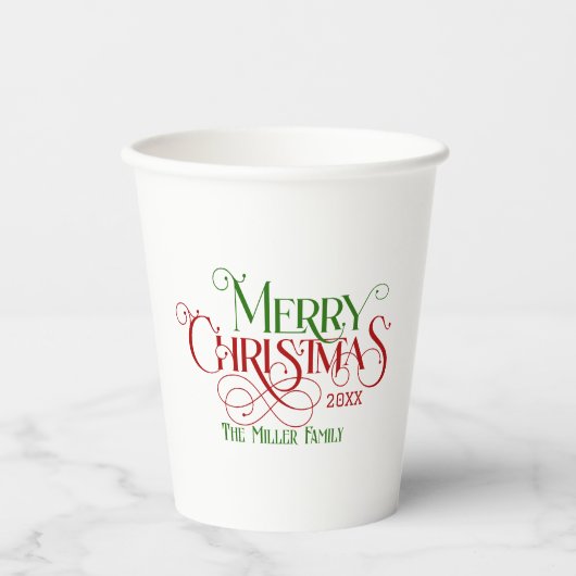 Vrolijk Kerstfeest Rood Groen Feestelijke Retro Ty Papieren Bekers (Voorkant)