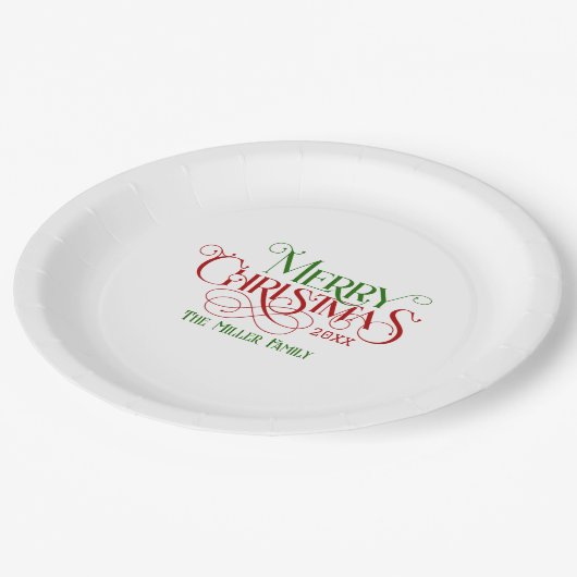 Vrolijk Kerstfeest Rood Groen Feestelijke Retro Ty Papieren Bordje (Gekanteld)