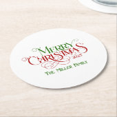 Vrolijk Kerstfeest Rood Groen Feestelijke Retro Ty Ronde Kartonnen Onderzetter (Gebogen)