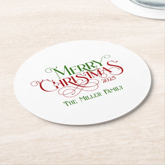 Vrolijk Kerstfeest Rood Groen Feestelijke Retro Ty Ronde Kartonnen Onderzetter (Gebogen)