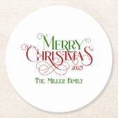 Vrolijk Kerstfeest Rood Groen Feestelijke Retro Ty Ronde Kartonnen Onderzetter (Voorkant)