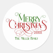 Vrolijk Kerstfeest Rood Groen Feestelijke Retro Ty Ronde Sticker (Voorkant)