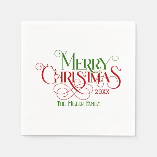 Vrolijk Kerstfeest Rood Groen Feestelijke Retro Ty Servet (Voorkant)