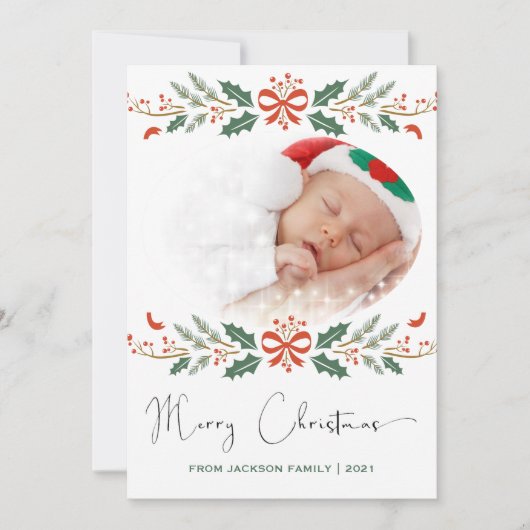 Vrolijk Kerstfeest Rood Groen Moderne Foto Feestdagenkaart (Voorkant)